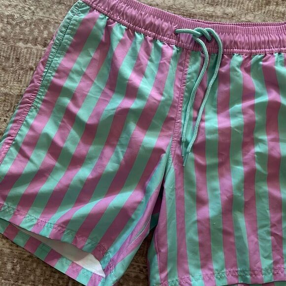 Mad engine Men’s Size Small Blue and pink Striped Swim trunks NWT - Picture 3 of 6